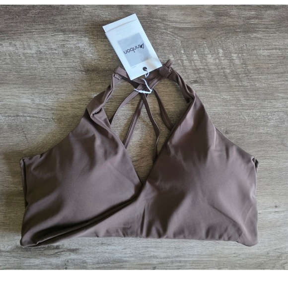 Annbon Other - Annbon Womens XL Strappy Racerback Sports Bra Brown V-Neck Activewear NWT